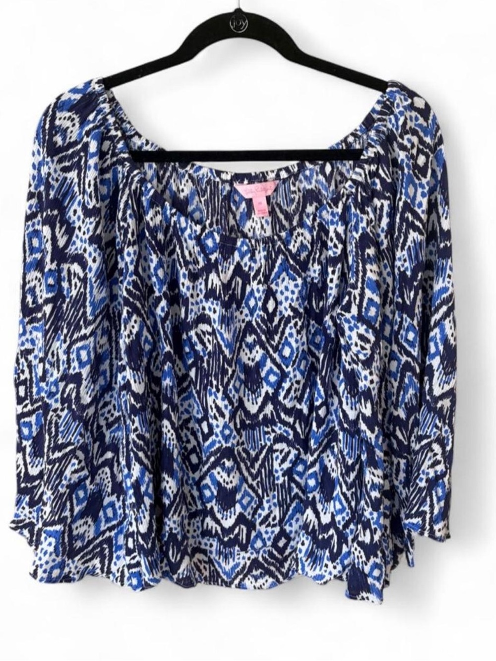 Lilly Pulitzer Navy & Royal Blue Patterned Peasant Blouse